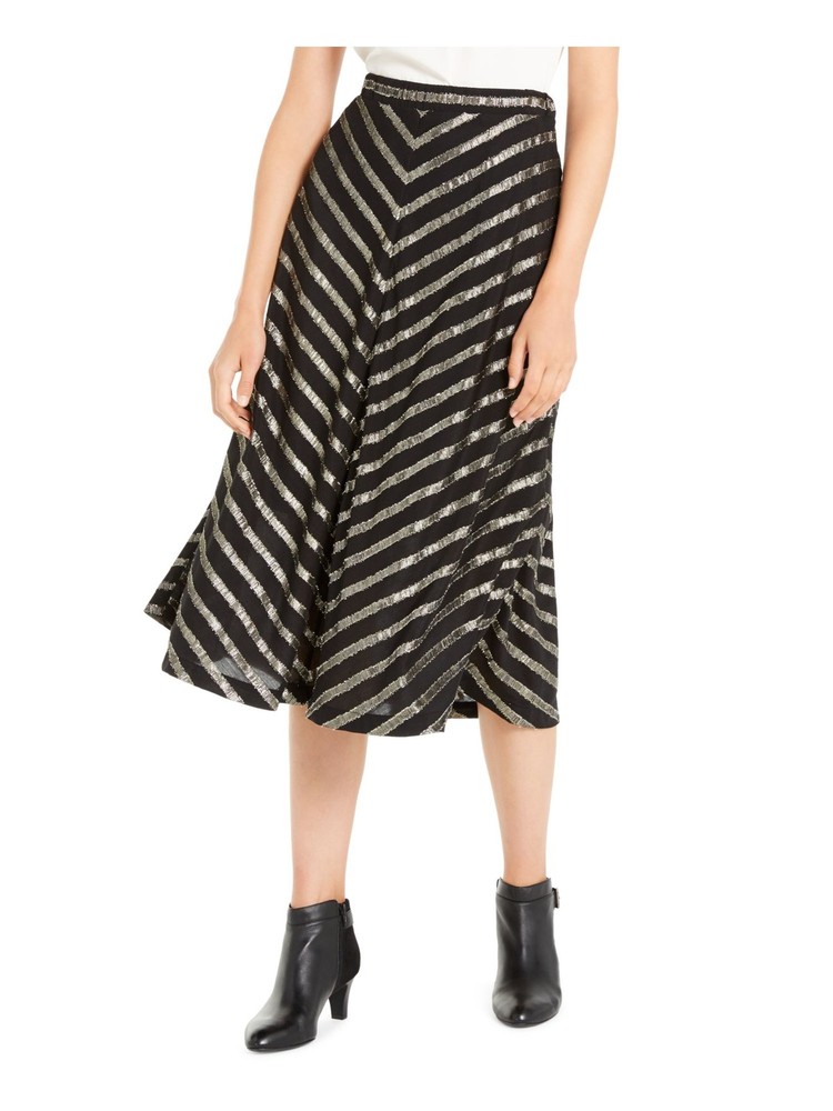 Alfani Black Metallic Chevron Midi Skirt for Women Size 8 Style 491