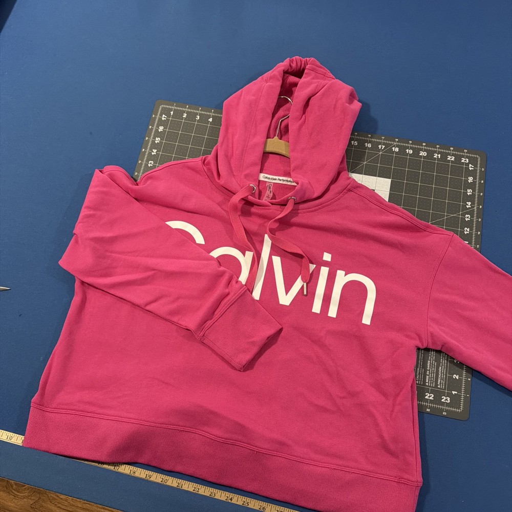 Calvin Klein Performance Hoodie Women’s XL Hot Pink Cropped Gym Yoga Logo - New