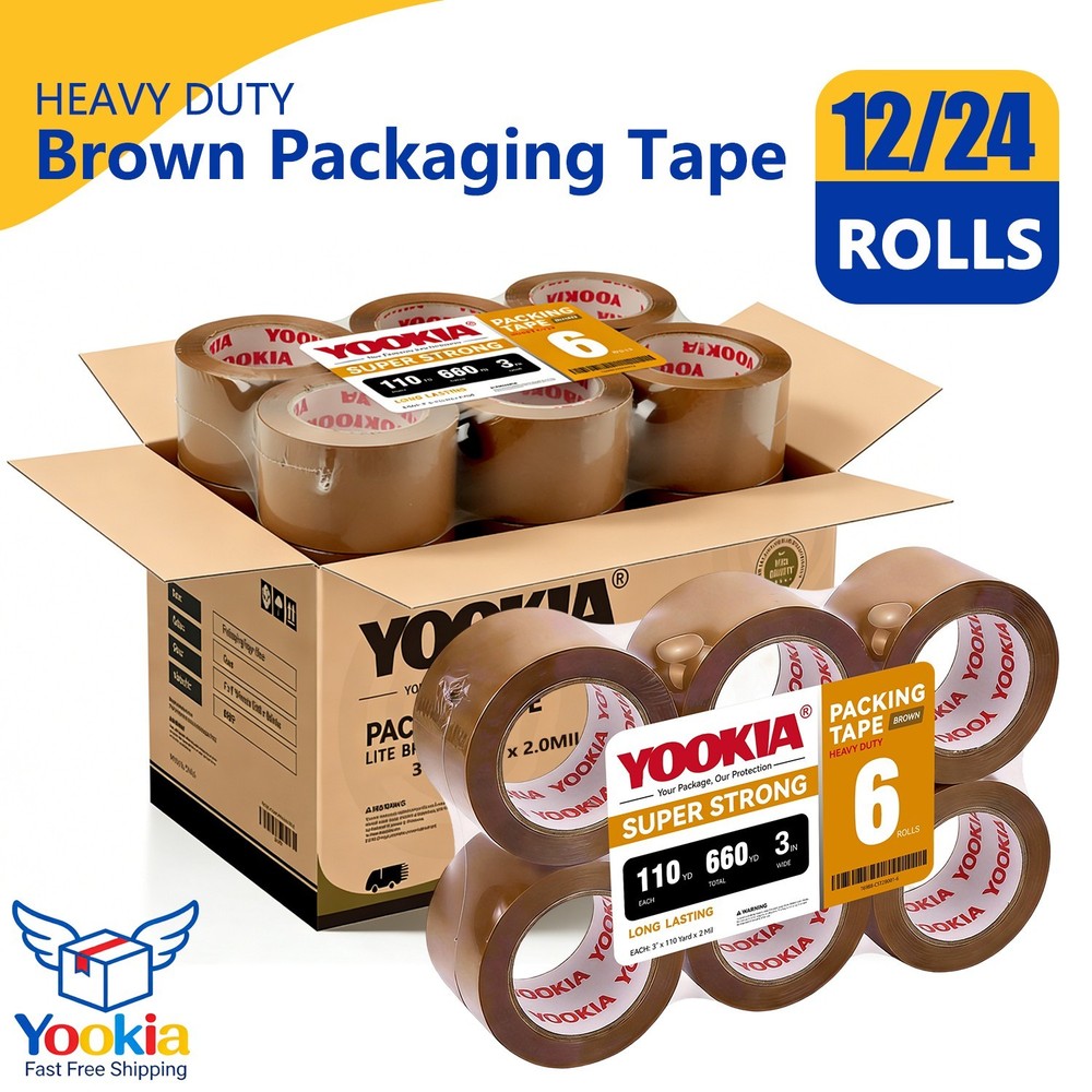 12/24 Rolls Brown Shipping Packaging Box Packing Sealing Tape 2 Mil 3