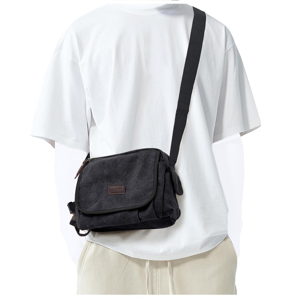 Men's Classic Canvas Satchel - Small Crossbody Messenger Bag