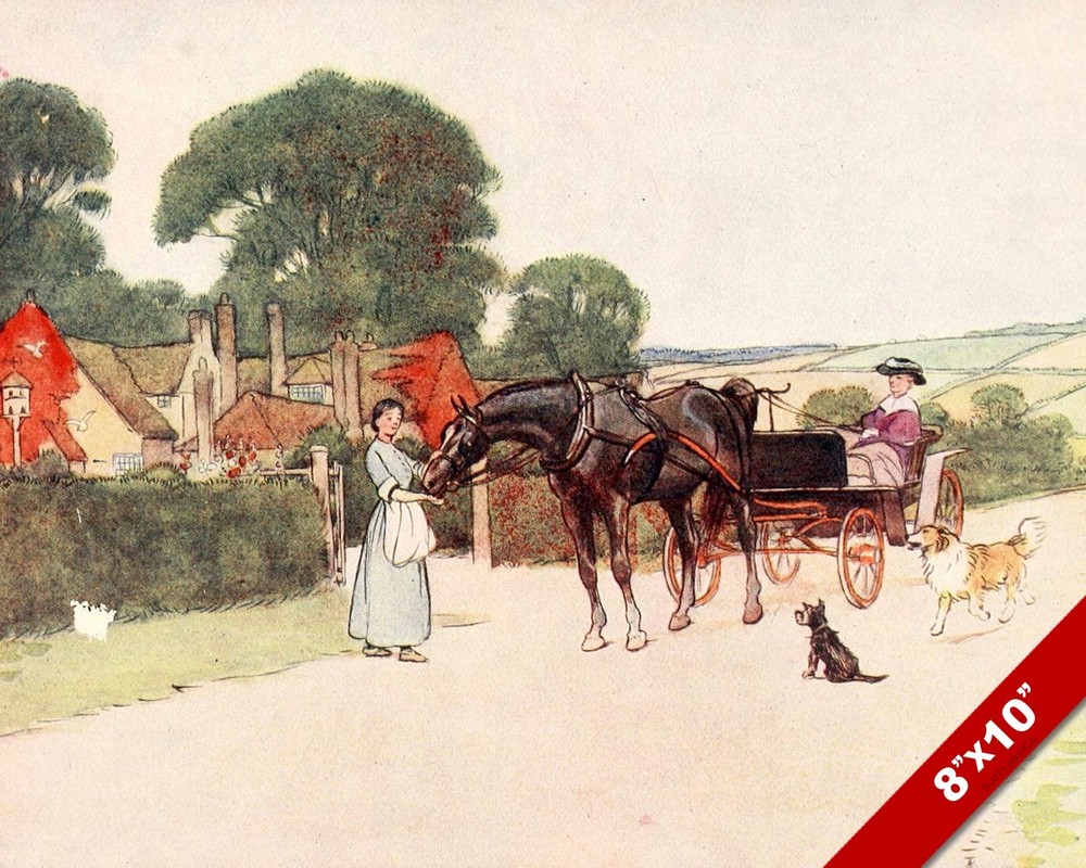 BLACK BEAUTY HORSE DRAWN ENGLISH CARRIAGE EQUESTRIAN ART PAINTING CANVAS PRINT