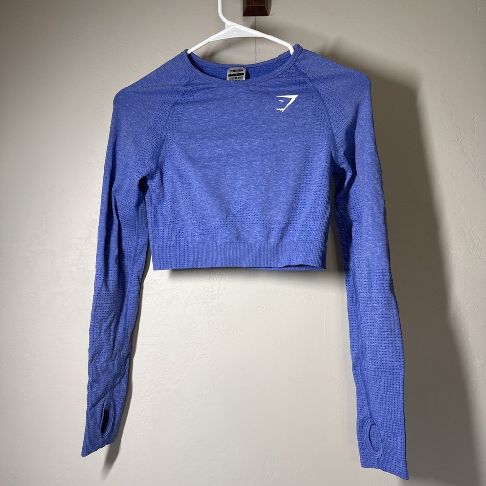 Gymshark Vital Seamless 2.0 Long Sleeve Crop Top Blue Medium