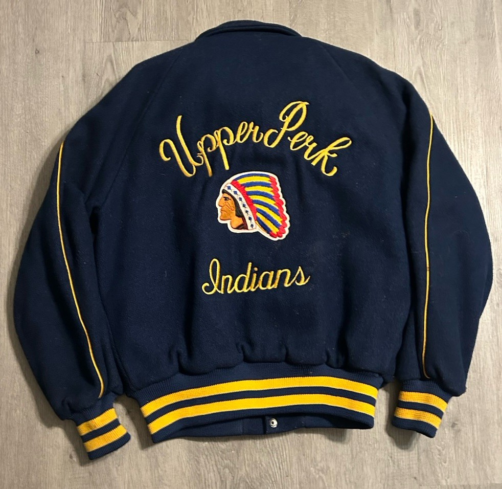 Vintage Varsity Jacket Adult  Upper Perk Indians Native American Empire Made USA