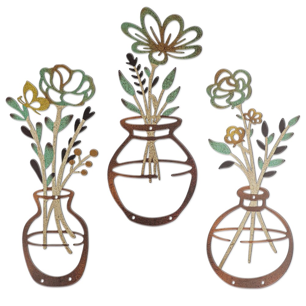 3 Pieces Metal Flowers Wall Decor - Rustic Farmhouse Wall Arts, Boho floral M...
