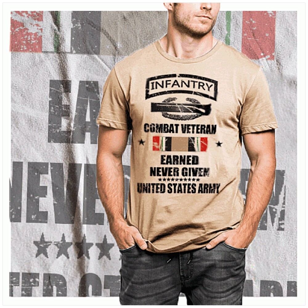 Army Infantry T-Shirt with Expert Infantryman Badge - Combat Action Earned Never Given  