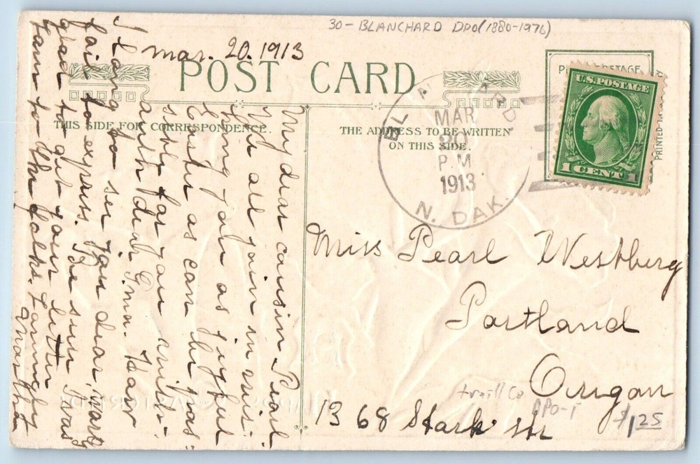 DPO (1880-1970) Blanchard ND Postcard John Winsch Signed Easter Lily Flowers