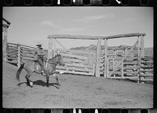 Photo:Big Horn County Montana 1939 Cowboy on Horse Quarter Circle U Ranch
