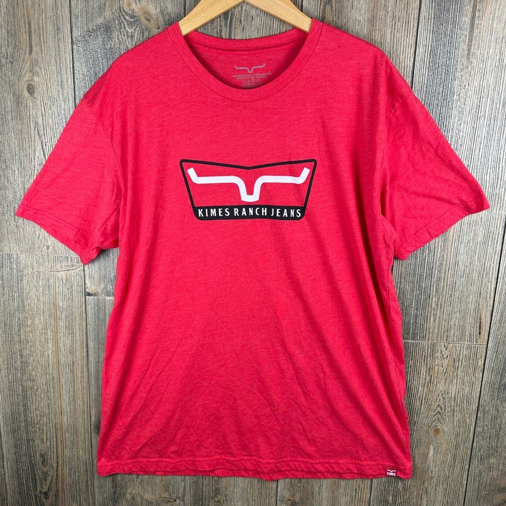 Kimes Ranch Jeans Mens Large Red Heathered Graphic Logo T-Shirt Short Sleeve