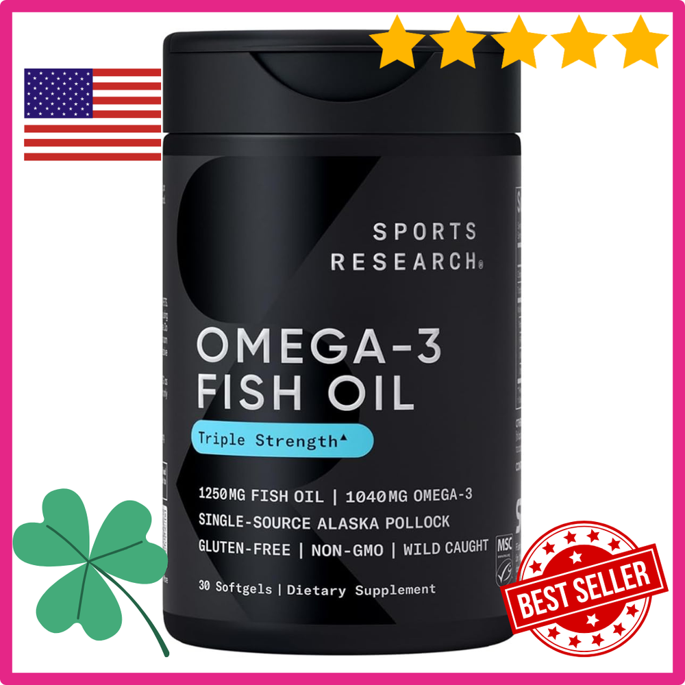 Triple Strength Omega 3 Fish Oil Burpless Supplement EPA DHA Fatty Acids 30 ct