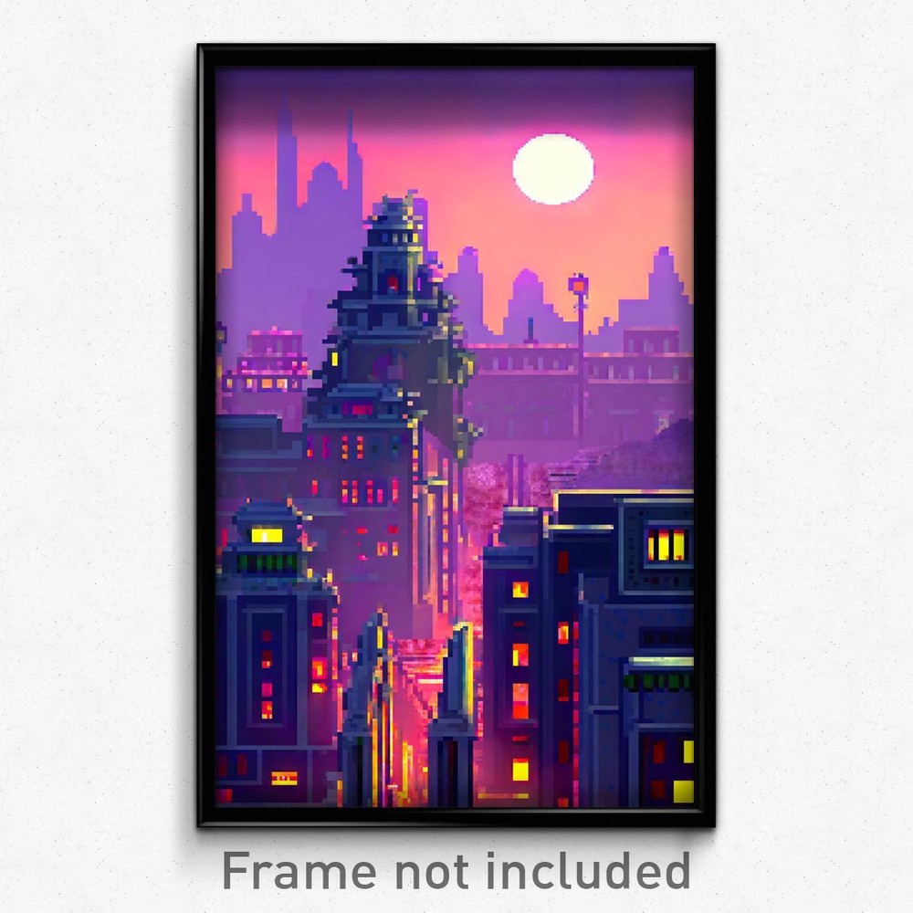 Pixel Art Poster - Menacing Exotic City (8 Bit Psychedelic Video Game Print)