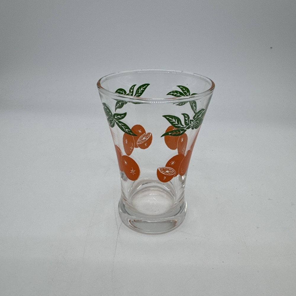 Vintage Retro MCM Oranges Juice Leaf Leaves Sliced Fruit Small Drinking Glass