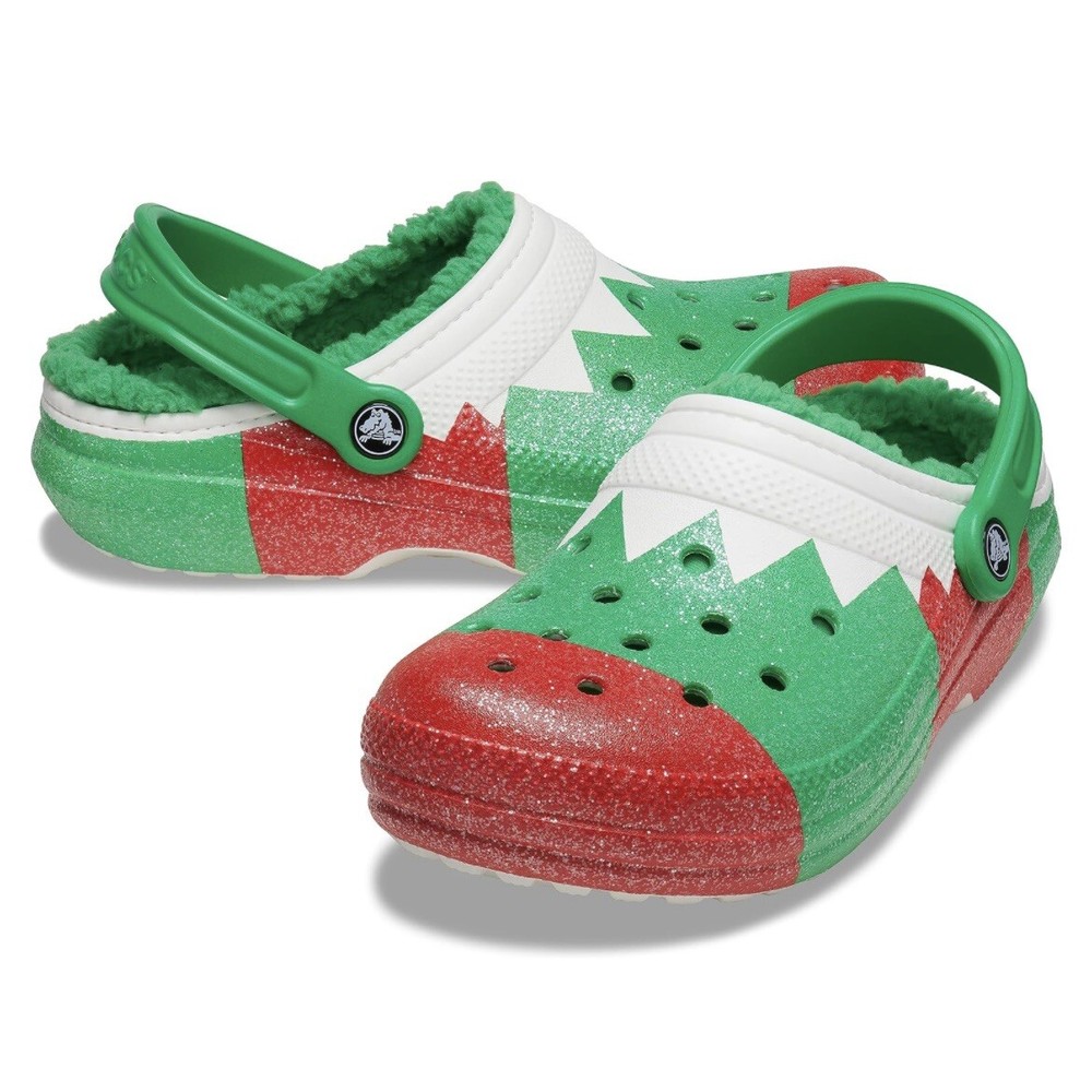 Crocs Classic Lined Holiday Clogs Christmas Elf Green Red Men Size 10 - Women 12