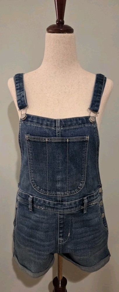 Old Navy Small Blue Denim Overalls Shorts Cuffed Shortalls Bib