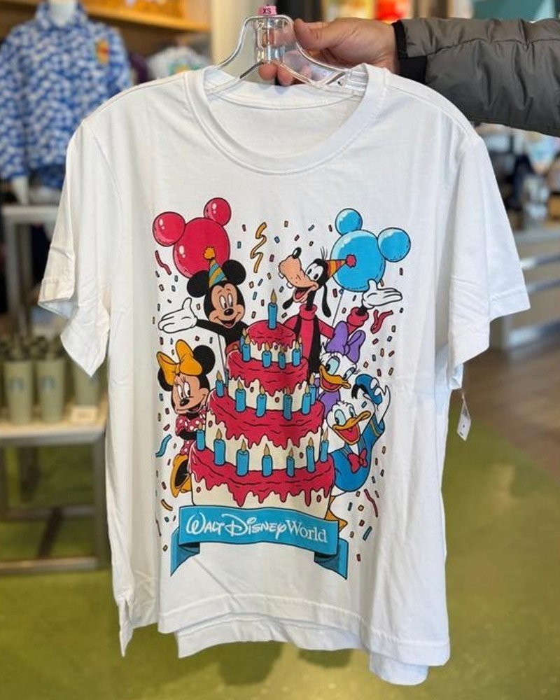 Vintage Disney World Shirt Mickey Friends Birthday Cake Graphic Black Tee S-3XL