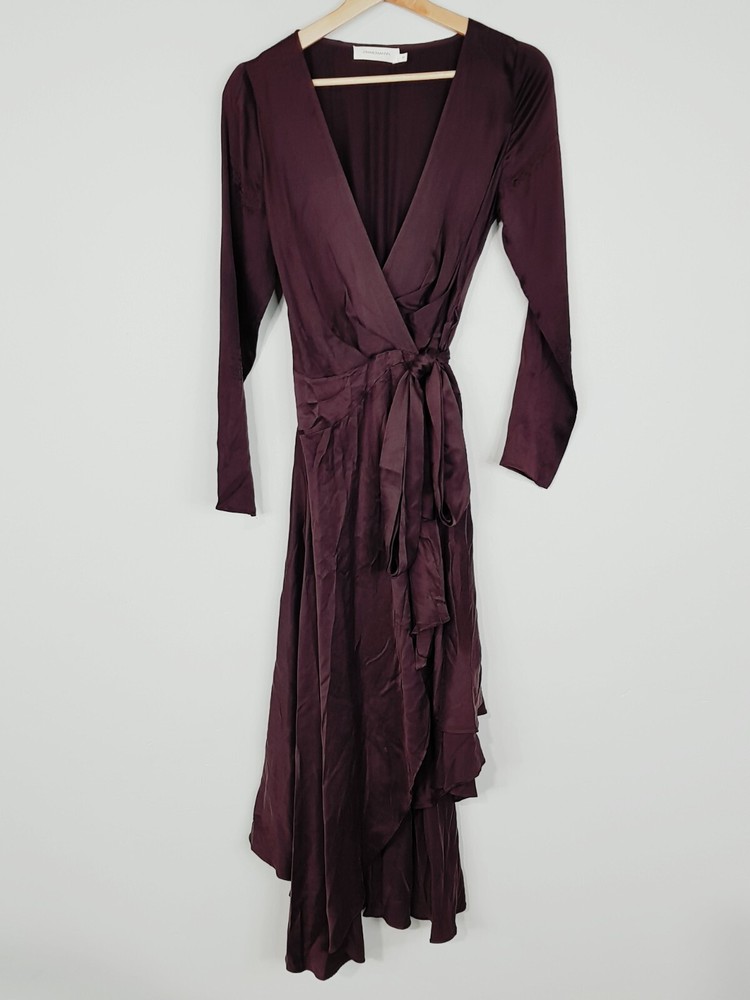ZIMMERMANN Womens Size 0 or 8 / US 4 Silk Burgundy Wrap Midi Dress