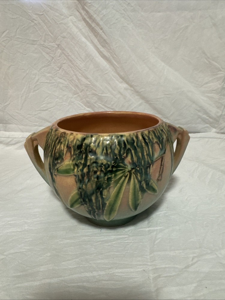ROSEVILLE 289-4, C. 1936 Moss Pink Planter, Art Deco Handles, Pink To Green Fade