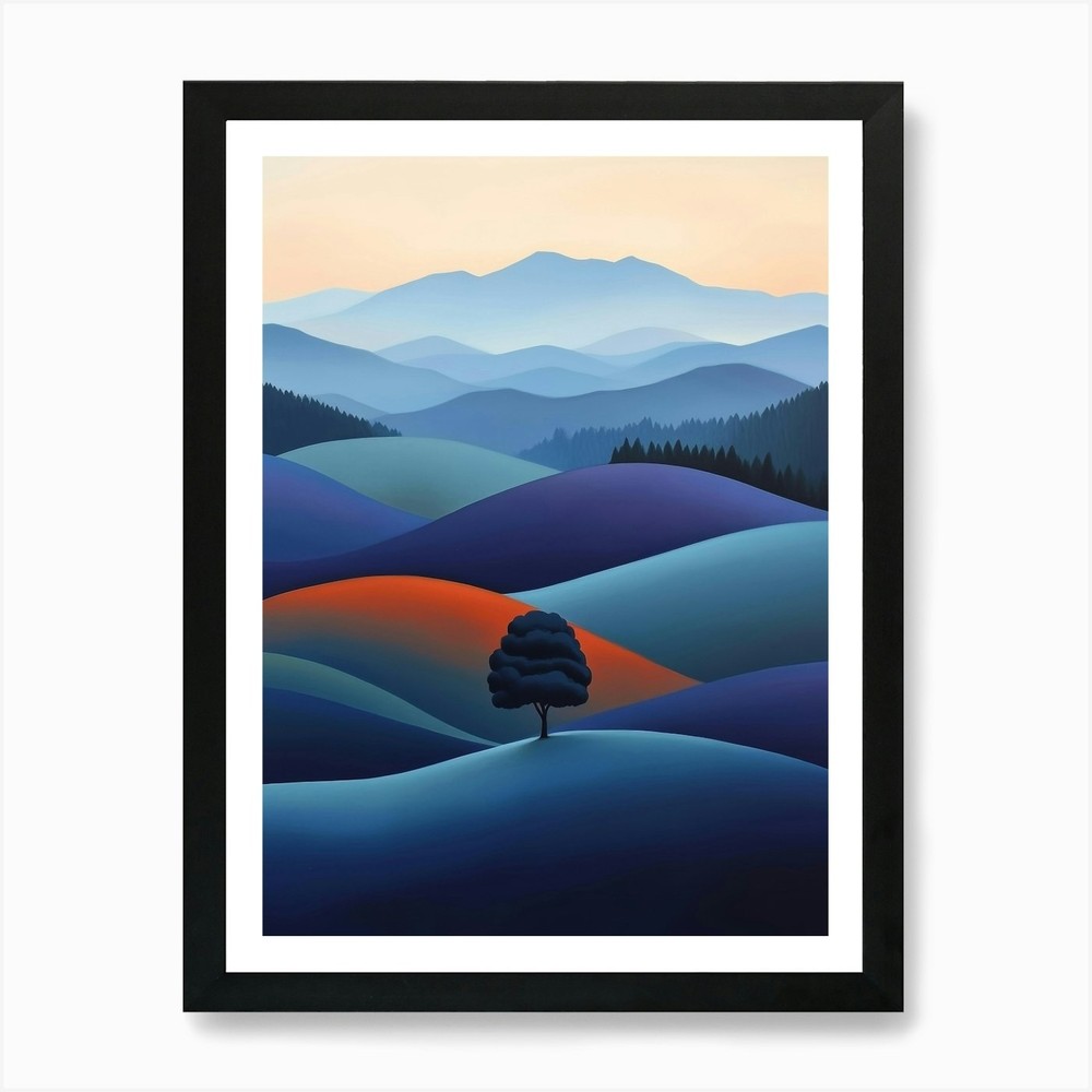 Lone Tree Mountain Landscape Framed Wall Art Canvas Print Poster