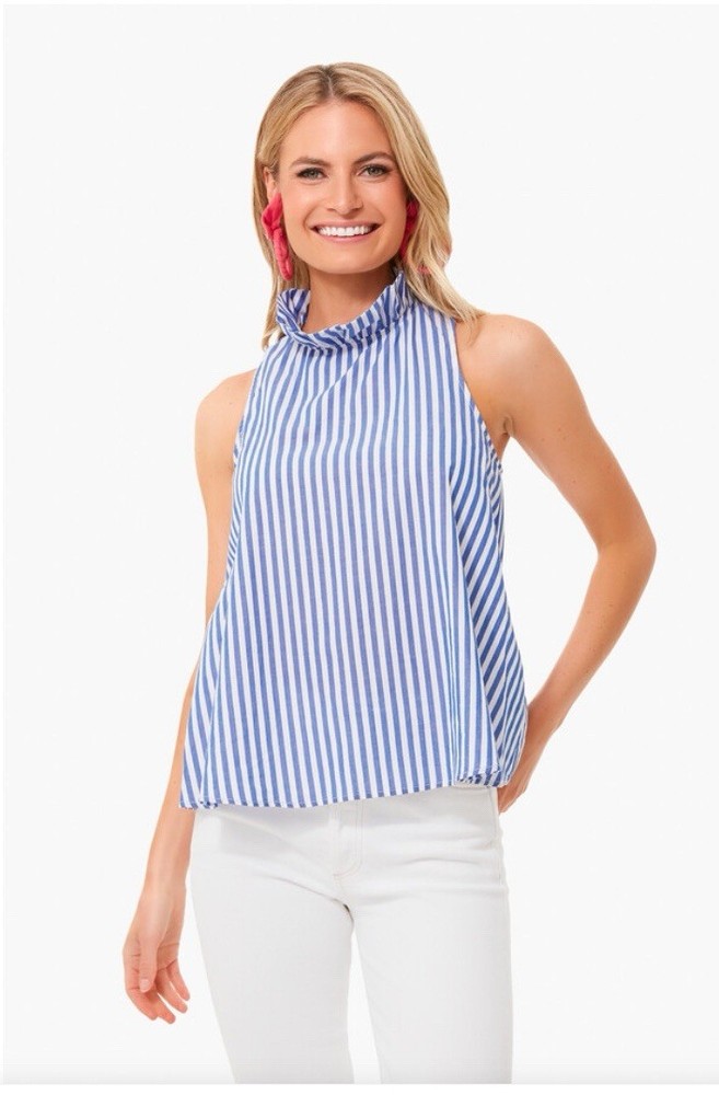 Tuckernuck Pomander Place Blue Stripe Mason Blouse Size Small
