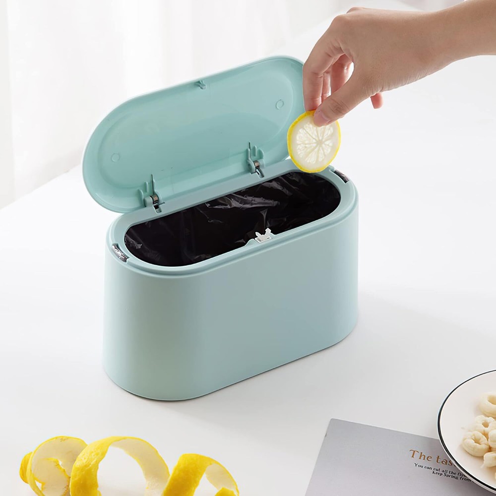 Mini Trash Can with Lid Removable Small Garbage Can(Light Blue)