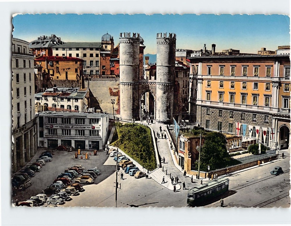 Postcard Christopher Columbus House and St. Andrea Towers Genoa Italy