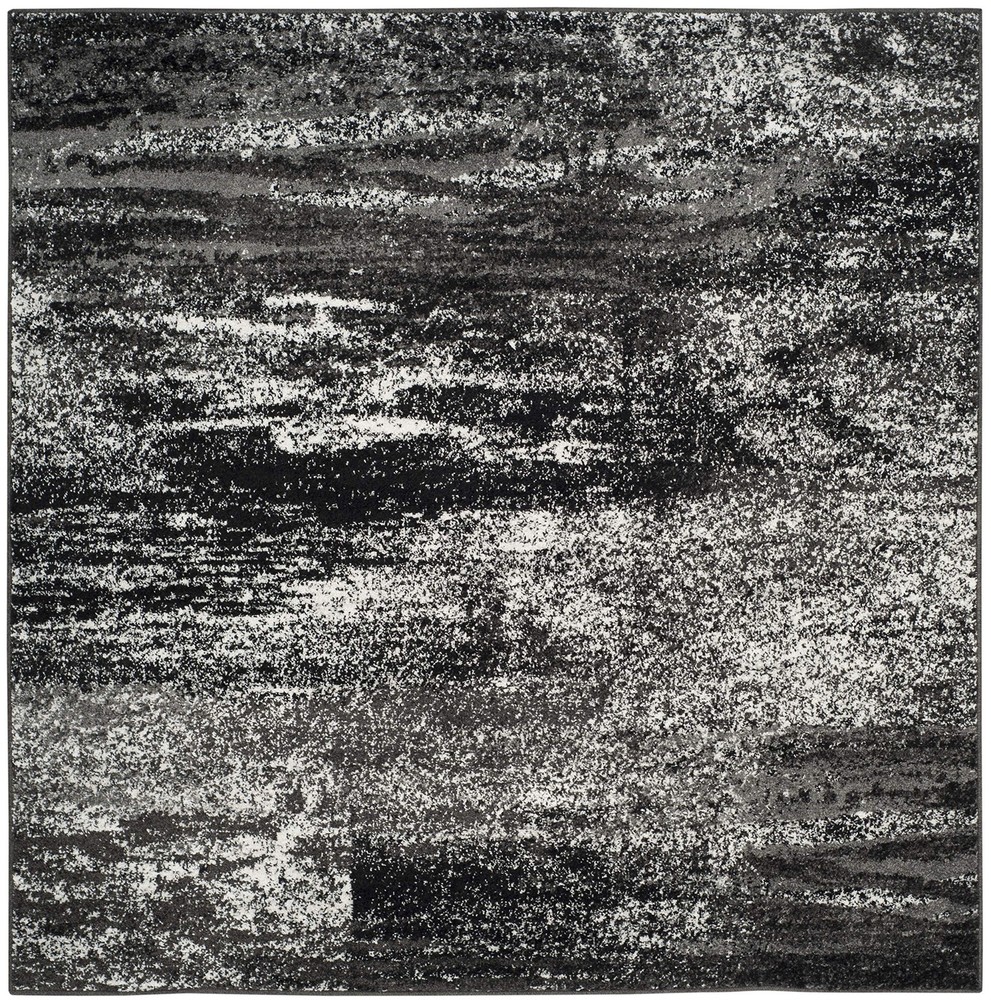 Adirondack Collection Area Rug - 6' Square, Silver & Black, Modern Abstract D...