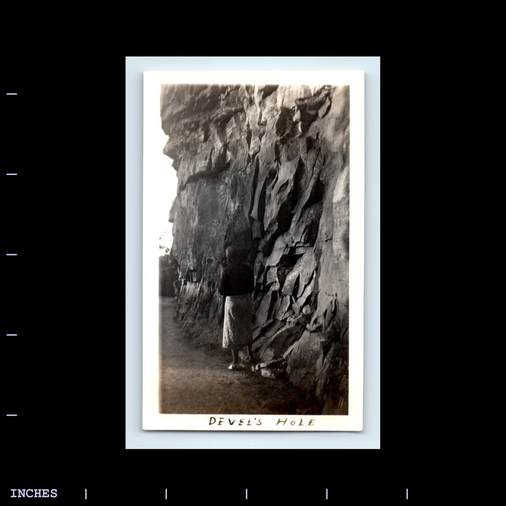 Old Vintage Photo WOMAN REAR VIEW FROM BEHIND DEVIL'S HOLE ROCK STRUCTURE