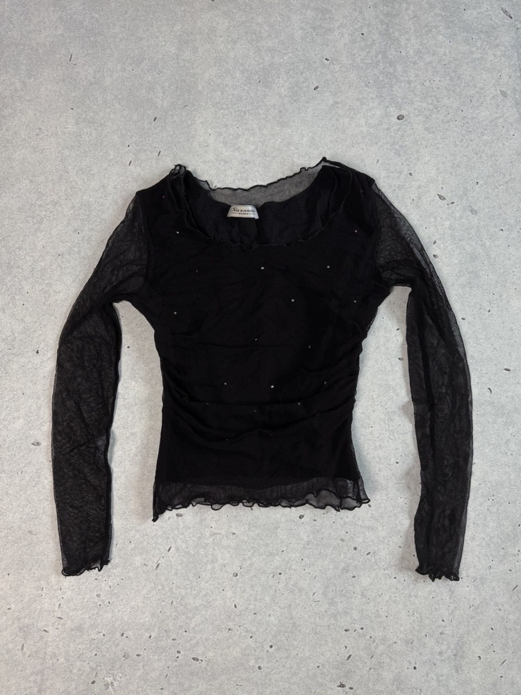 Y2K Suzanna Paris Rhinestone Mesh Top Women's Cop Copine vibe Hysteric Glamour