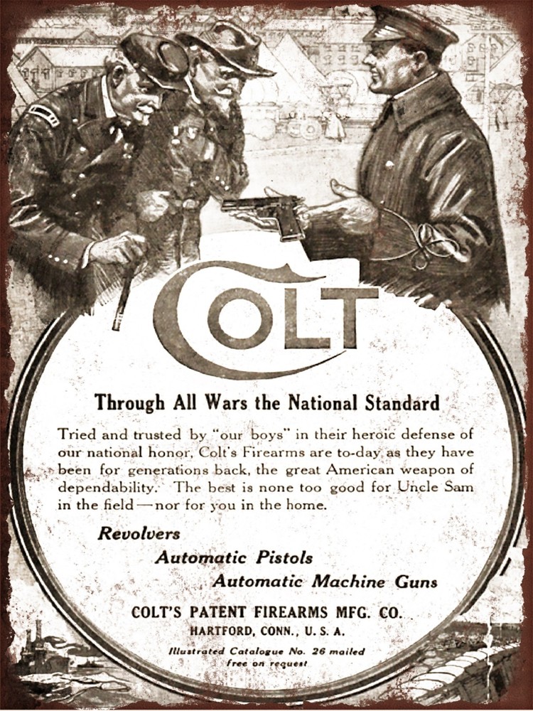 1918 Colt Revolver Through all War Man Cave Metal Sign 9x12
