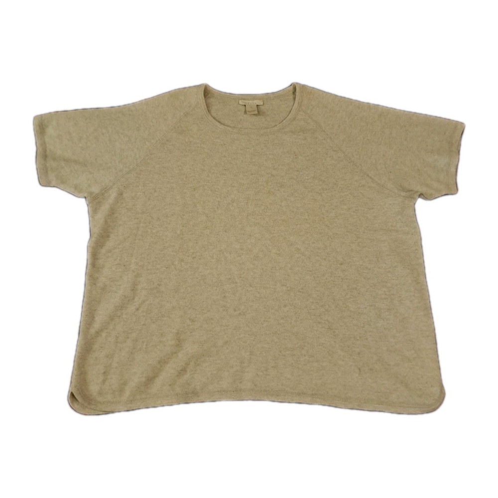 J Jill 100% Cashmere Short Sleeve Sweater Top XL Beige Soft Minimalist