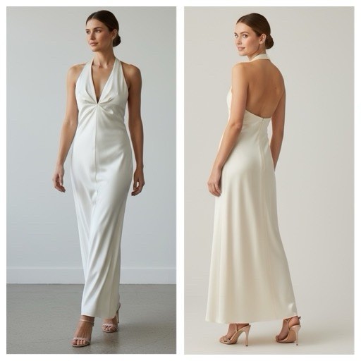 Laundry by Shelli Segal Women’s Ivory Satin Halter Neckline Maxi Dress Size 4