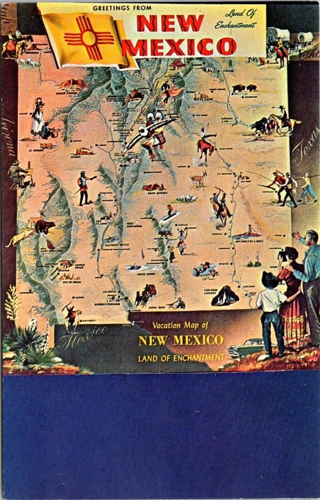 1950s Map of Famous Attractions in New Mexico Vintage Postcard
