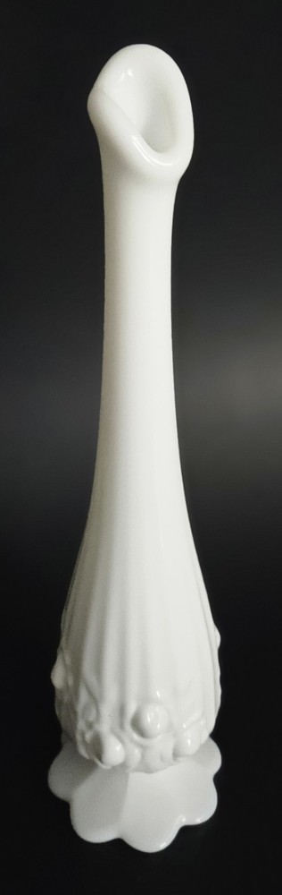 Fenton Cabbage Rose Swung Milk Glass Bud Vase 10
