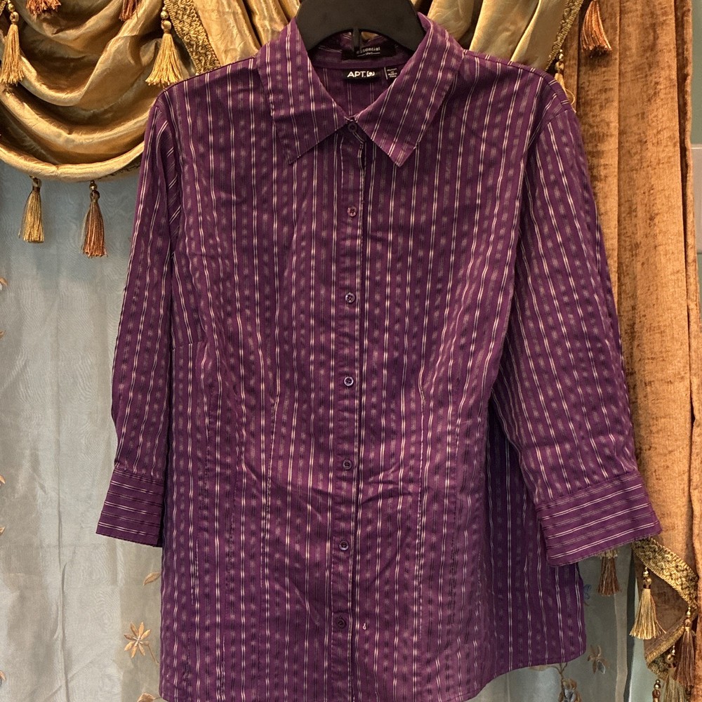 APT. 9 Women’s Purple Striped Woven Button-Down Collared 3/4 Sleeve 1X Plus
