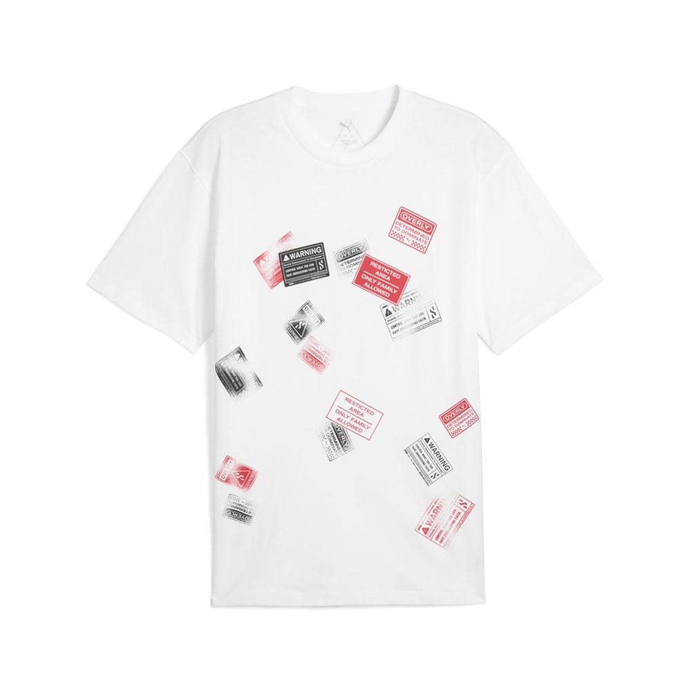 PUMA Scoot Caution Graphic Crew Neck Short Sleeve T-Shirt Mens White Casual Tops