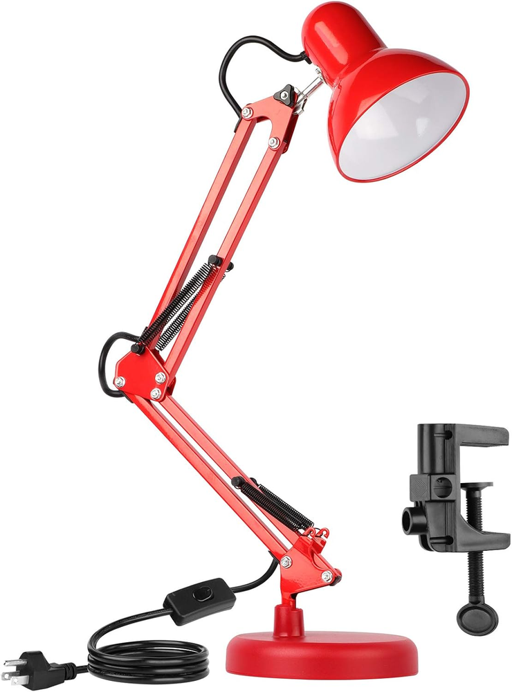 Metal Desk Lamp, Adjustable Goose Neck Swing Arm Table Lamp with Interchangeable