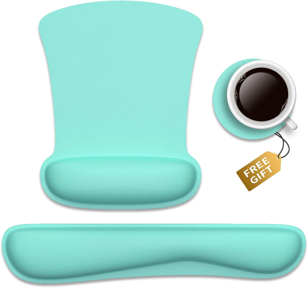 Memory Foam Non-Slip Mouse Pad & Keyboard Set with Cute Mat Coaster