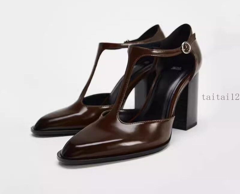 ZARA Brown Strappy Thick Heel Pointed Toe High Heel Sandals for Women