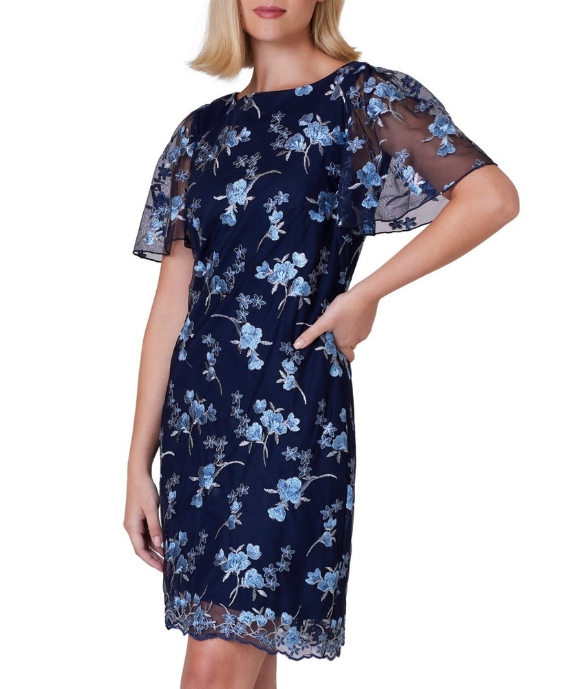 $119 Jessica Howard Size 14 Floral Embroidered Flared-Short-Sleeve Sheath Dress