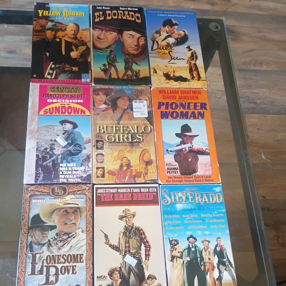 Lot of 9 WESTERN VHS Tapes - John Wayne  James Stewart  Roy Rogers +