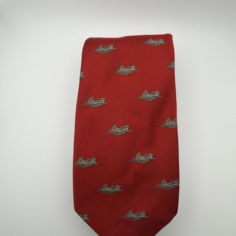 Robert Talbott Tie 58 By 3 Red With Otter.  Silk And Polyester T402