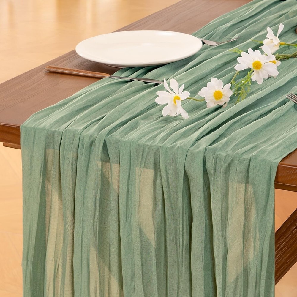 Sage Green 15-Pc Cheesecloth Table Runner Set for Rustic Events