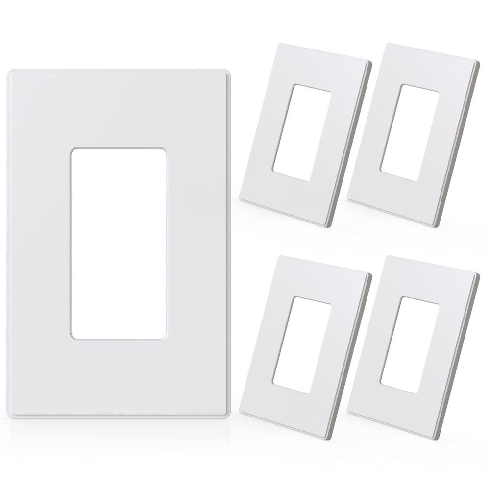 1-Gang Screwless Decorative Wall Plates, Mid-Size 5 Pack 1 Gang White