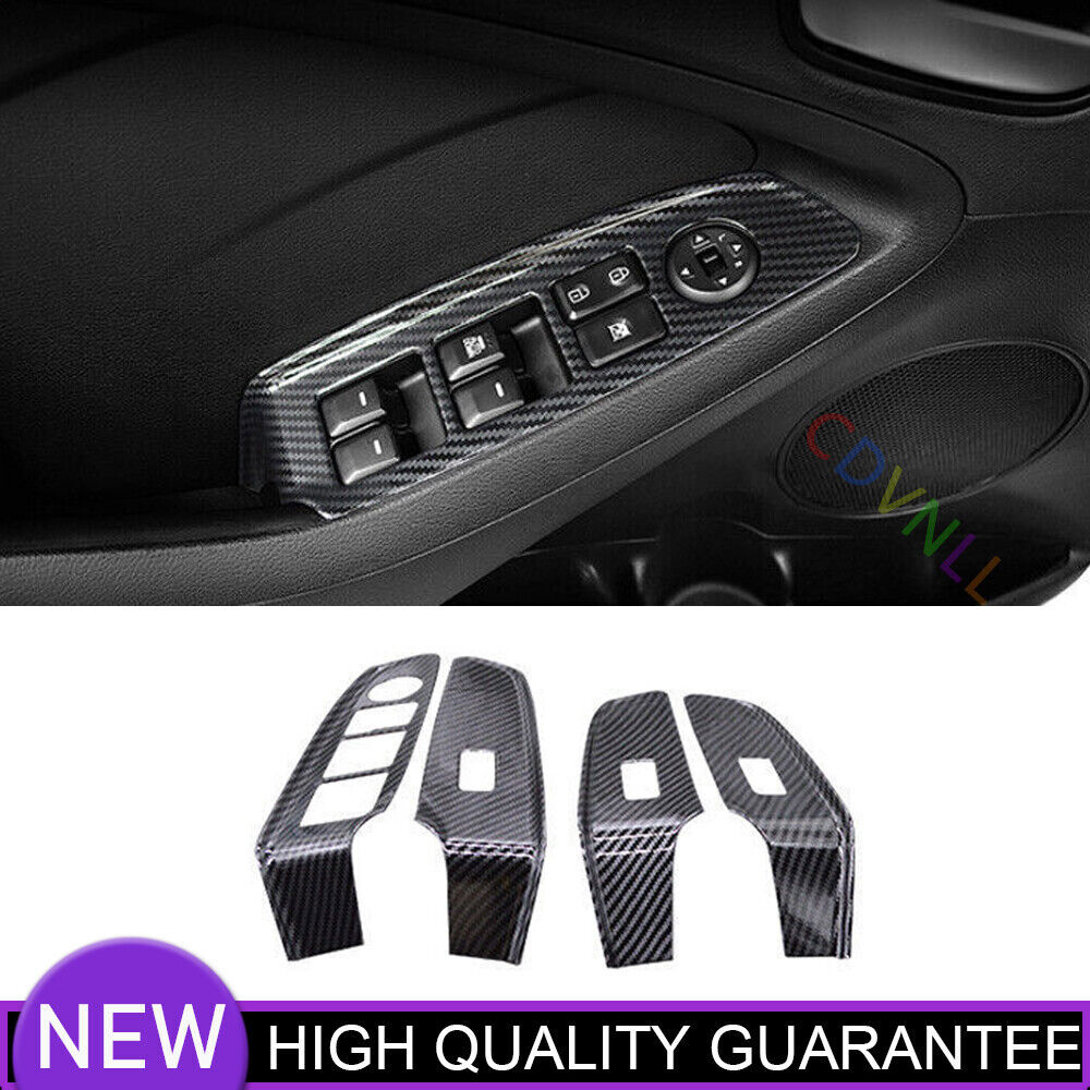 Glass Window Lifting Lock Panel Trim 4* For Kia K3 2014~2018 Black Carbon Fiber