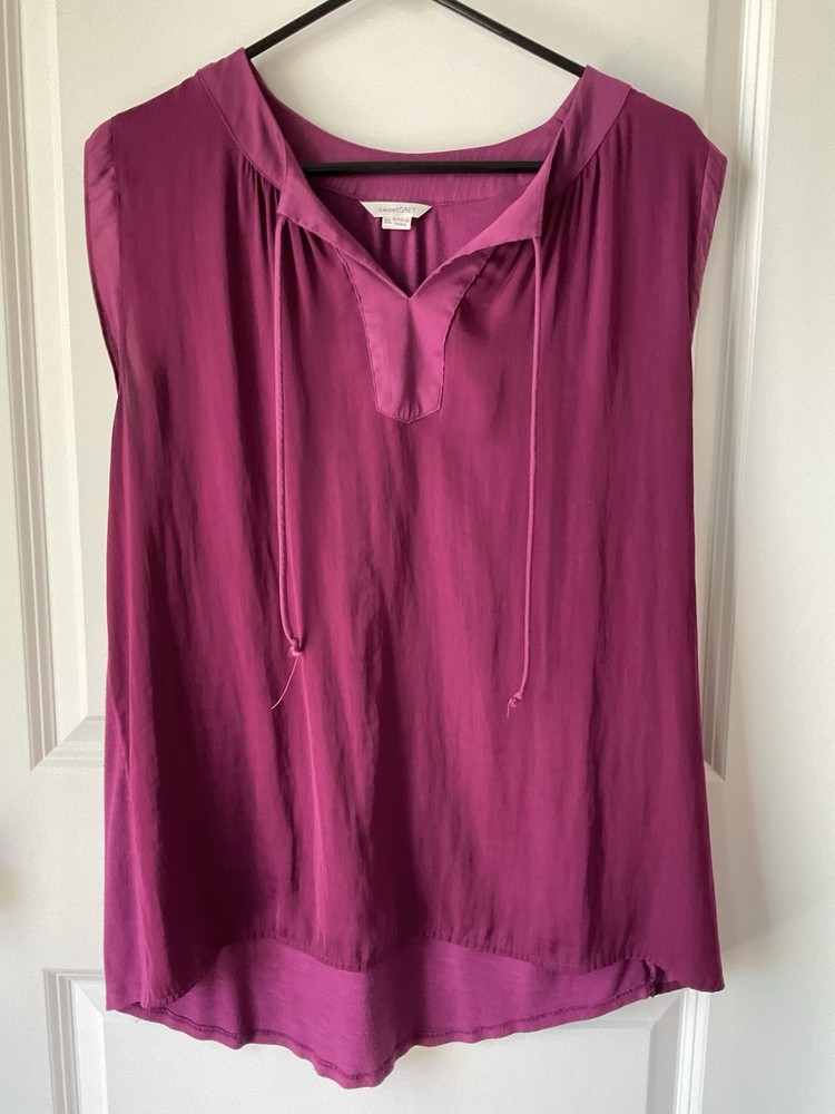 sweetGREY Womens XL Sleeveless Tunic Top Purple V Neck Tie Neck