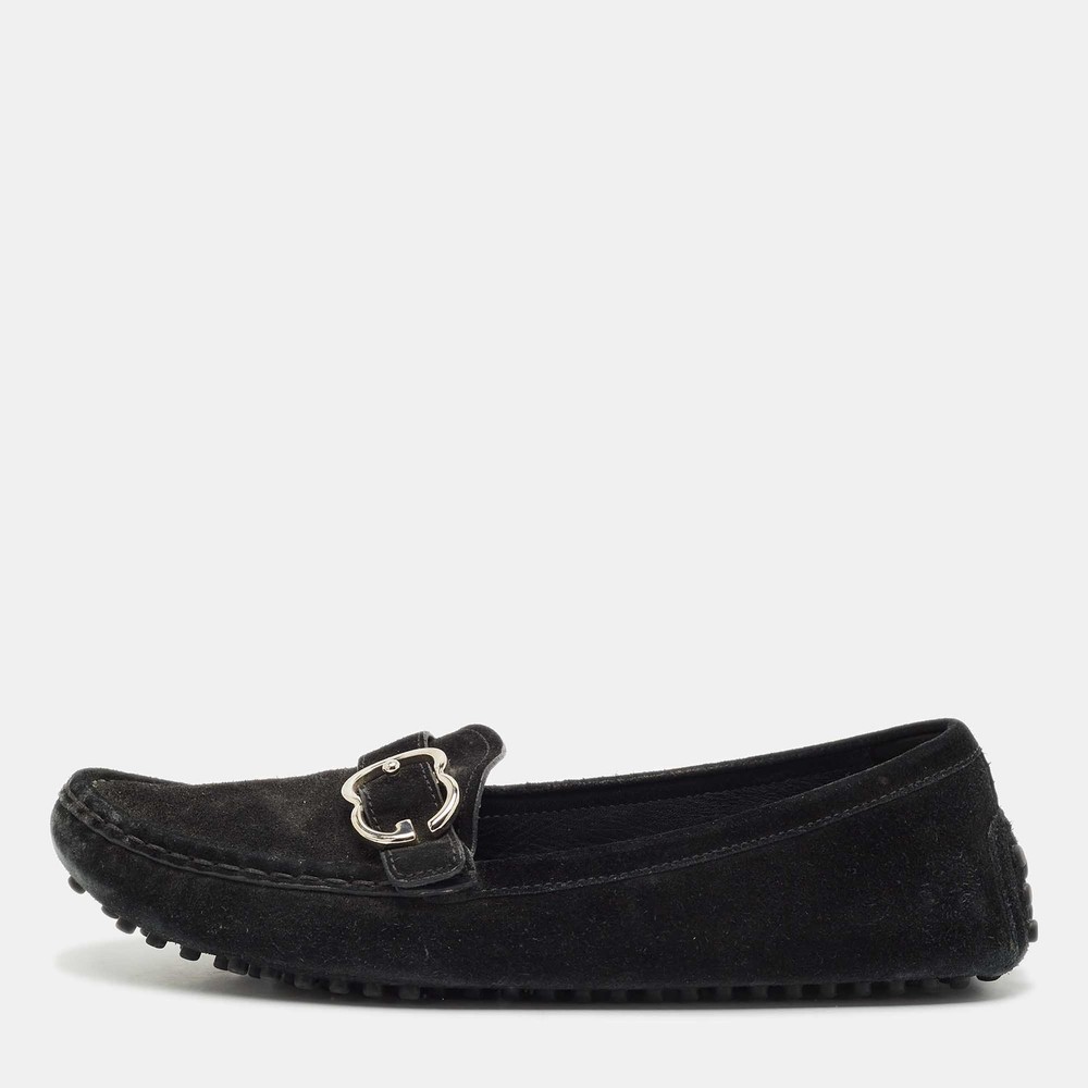 Gucci Black Suede Slip On Loafers Size 385