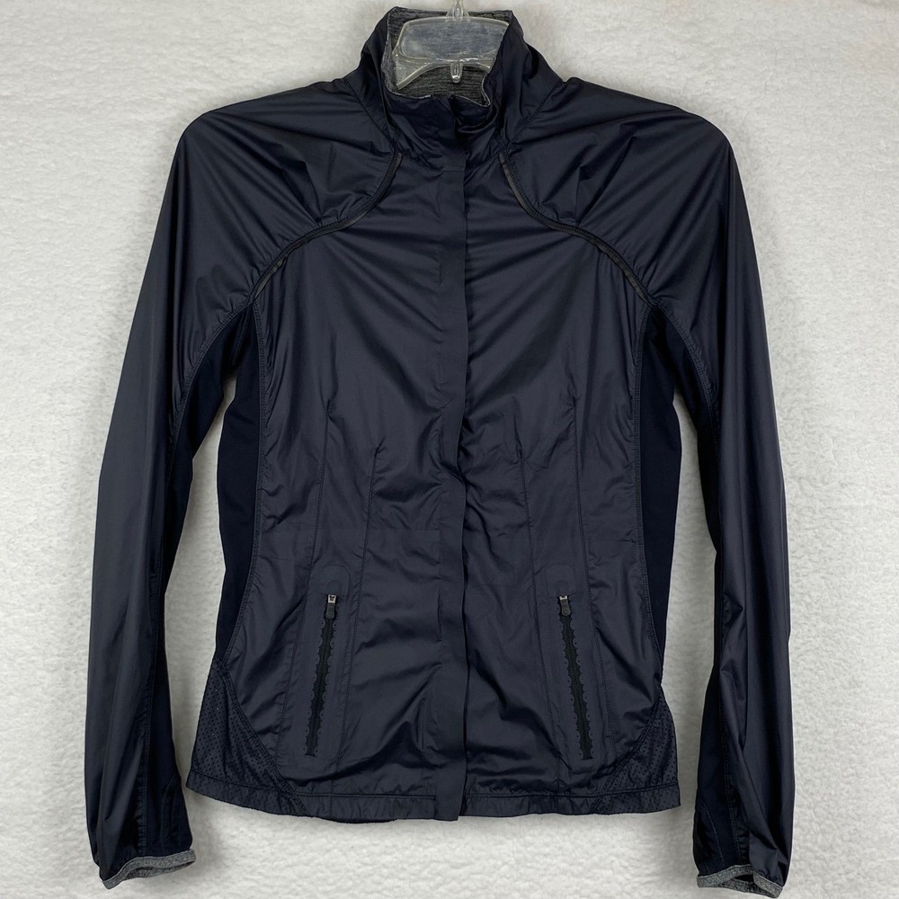 Lululemon Athletica Run Jacket Black Grey Perforated Back Size 6 Windbreaker