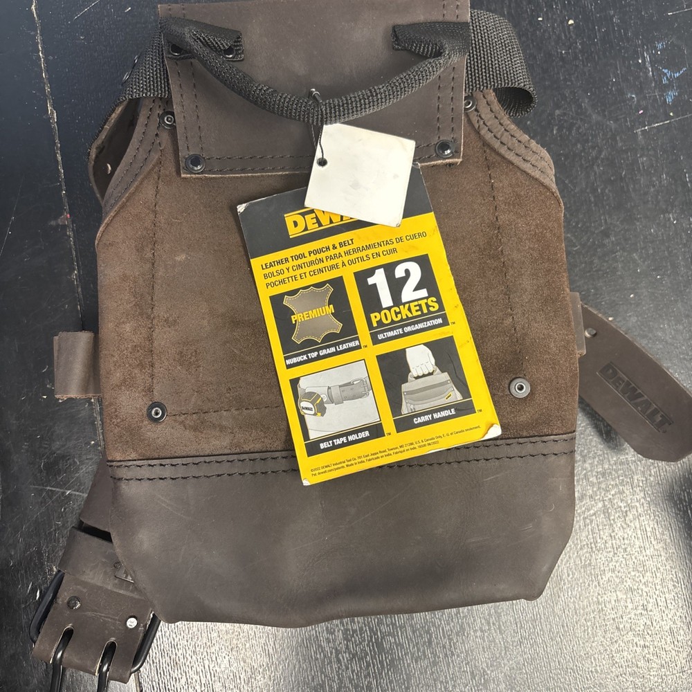 DeWalt DWST550115 12 Pocket Leather Construction Tool Pouch w/ Belt