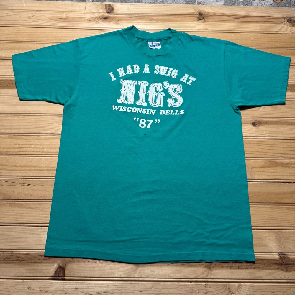 Vintage 1987 Hanes Nigs Wisconsin Dells Bar Graphic Souvenir T-Shirt USA - XL