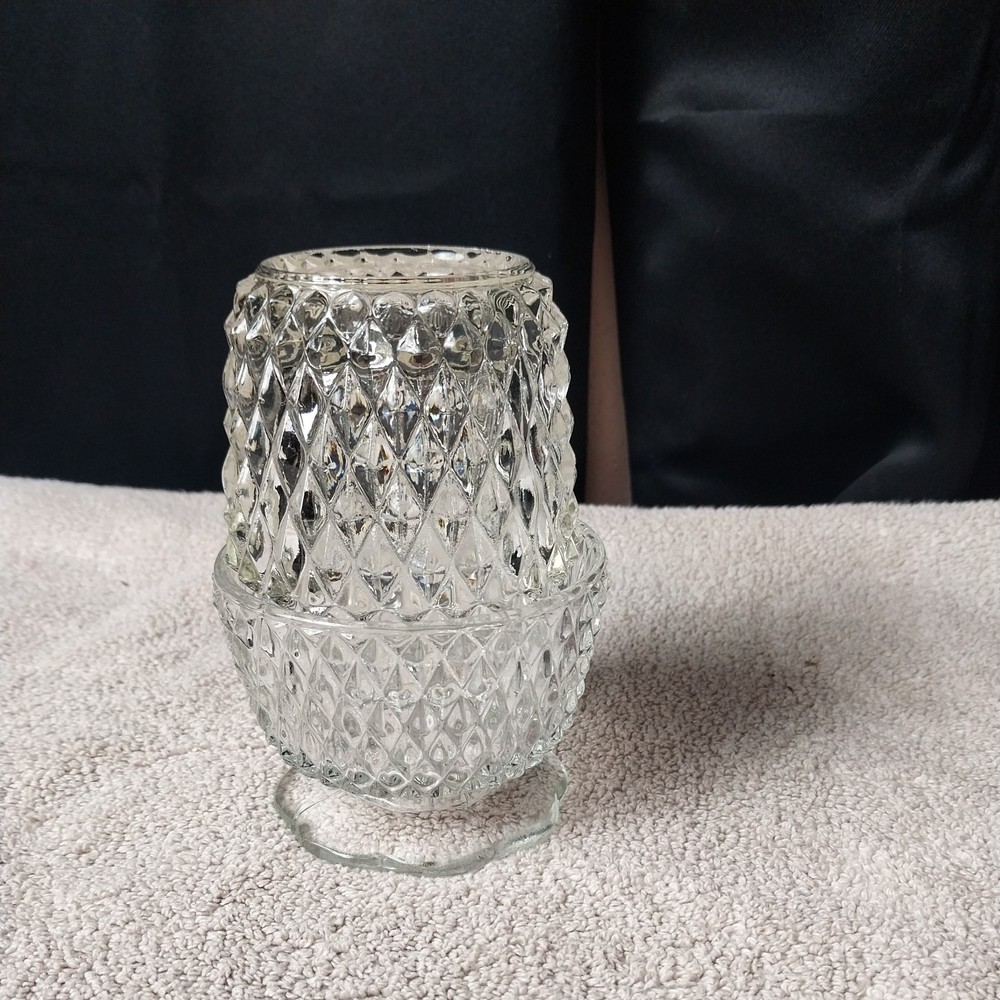 VINTAGE Fairy Lamp Indiana Clear Glass Diamond Point Candle Holder 5 1/2