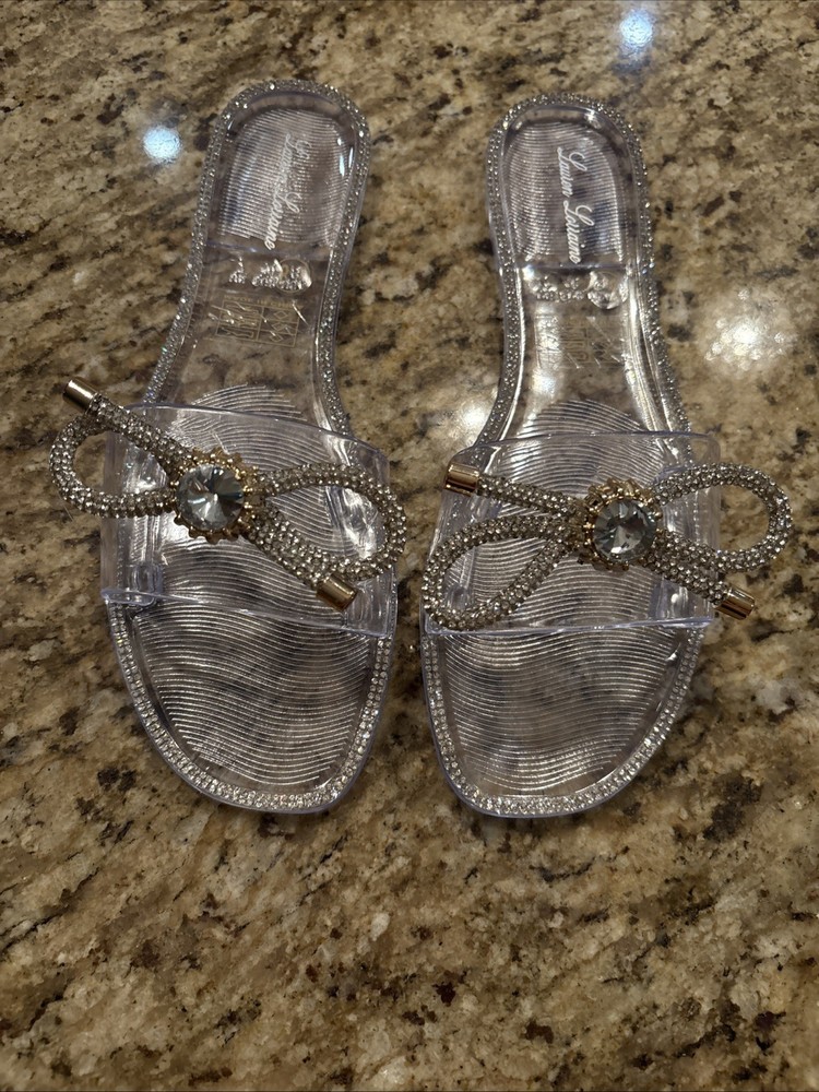 Lauren Lorraine Breeze Clear Rhinestone Embellished Flat Slide Sandals Size 8.5